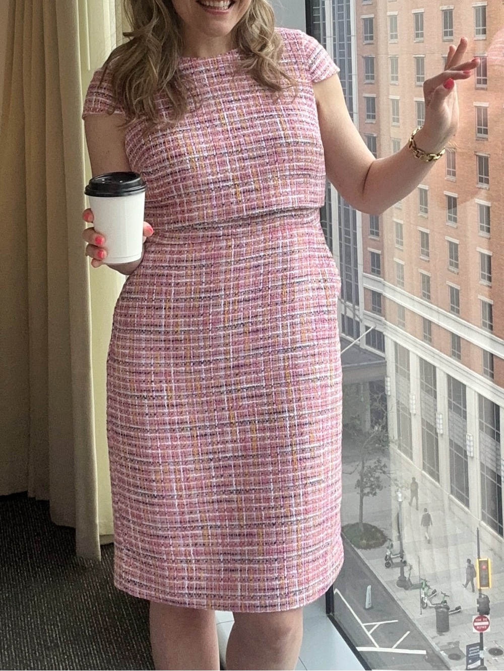 J. Crew Pink Multicolor Tweed Midi Sheath Dress - Picture 2 of 3